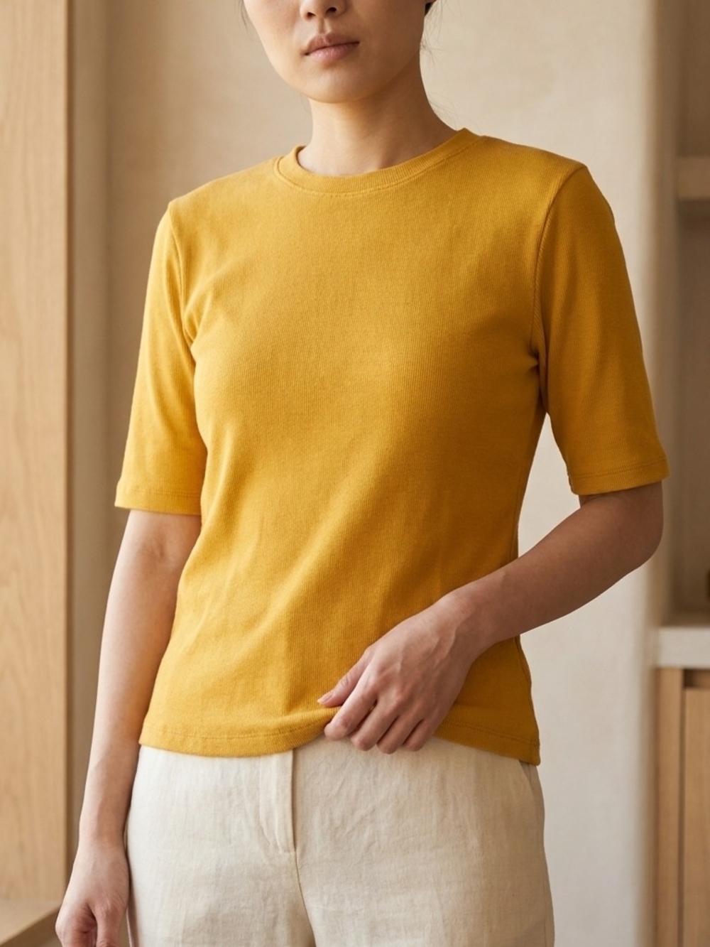 Women’s Short Sleeve Crewneck Top in Mustard Yellow